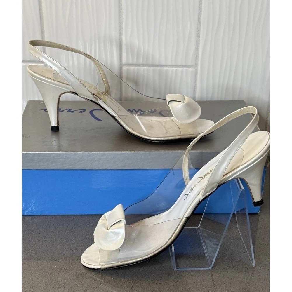 Vintage John Jerro Women's Shoe Clear/Pearlized White Sling Backs 8S MCM Fair
